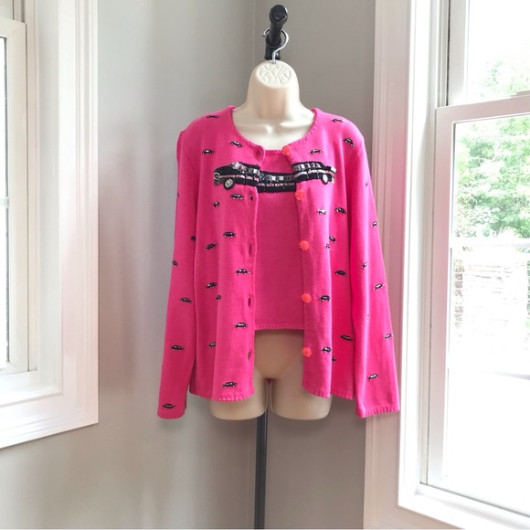Vintage Michael Simon Pink Cadillac Cardigan And Tank 2 Piece Set ~ Women’s M/L